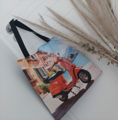 Sac fashion , à la mode et pratique avec un décor scooter et mer. Créations couture - Vendée - BELcréas - fait main - personnalisable - cadeau