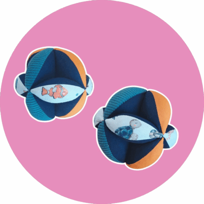 Balle Montessori en stock - sous l'océan / orange et bleu - expédition sous 24h