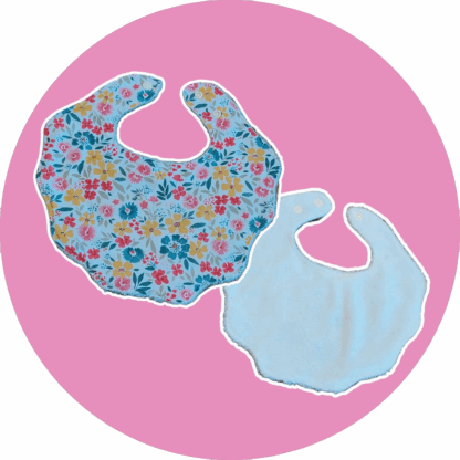 Bavoir fleur réversible - modèle blanc et fleuri - expédition sous 24h
