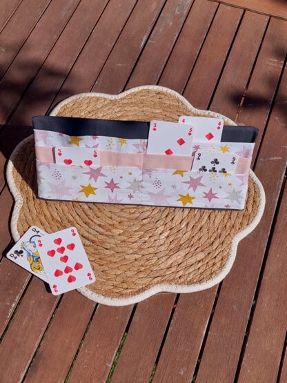 Porte cartes à jouer pour enfants _ étoiles / rose et jaune - Support pratique pour jeux de cartes en famille – Image 3
