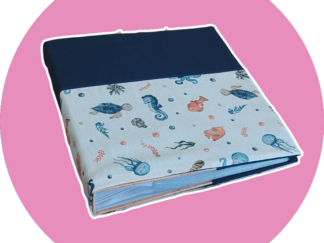 Album photo tissu bi-color _ motif sous l'océan et bleu marine - expédition sous 24h