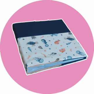 Album photo tissu bi-color _ motif sous l'océan et bleu marine - expédition sous 24h