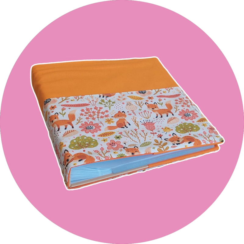 Album photo tissu bi-color _ motif renard et orange - expédition sous 24h