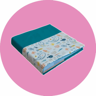 Album photo tissu bi-color _ motif poisson et bleu turquoise - expédition sous 24h