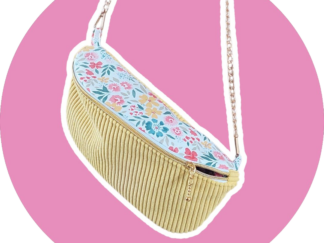 Sac banane fleurs et velours côtelé jaune