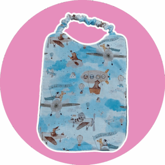 Bavoir maternelle - tissu avions dans les nuages et éponge nid d'abeille bleu canard