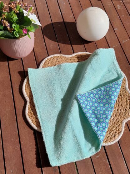 Serviette visage fleurs / bleu - éponge bambou vert menthe – Image 2