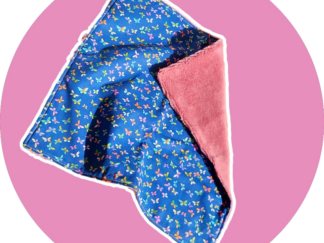 Serviette visage bleu / papillon - éponge bambou rose