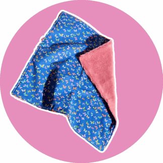 Serviette visage bleu / papillon - éponge bambou rose