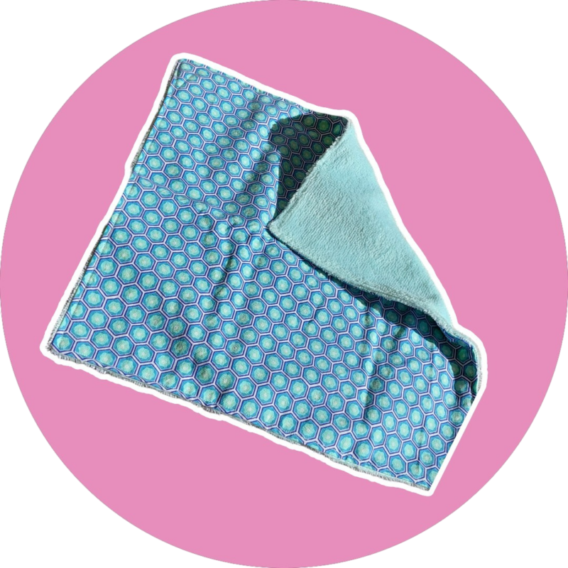 Serviette visage fleurs / bleu - éponge bambou vert menthe
