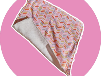 Serviette visage rose / chevrons jaune-gris - éponge bambou blanc