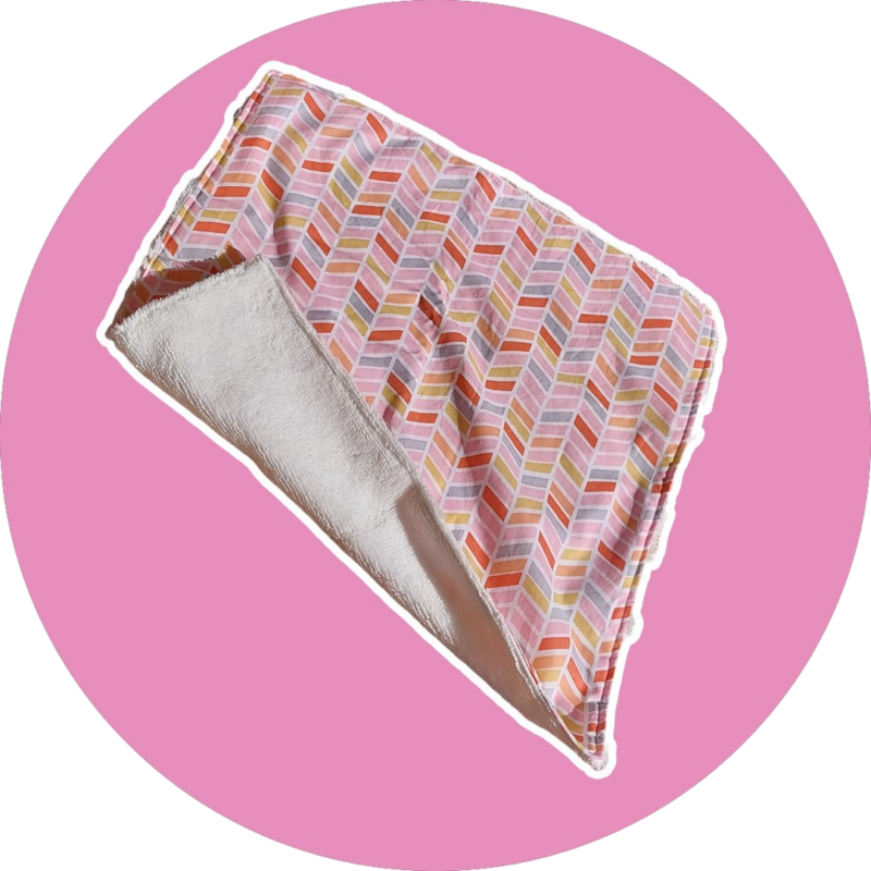 Serviette visage rose / chevrons jaune-gris - éponge bambou blanc