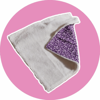 Serviette visage fleurs / violet - éponge bambou blanc