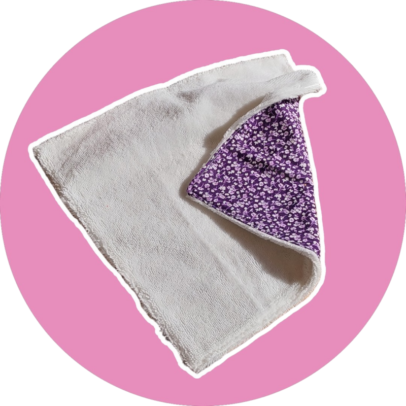 Serviette visage fleurs / violet - éponge bambou blanc