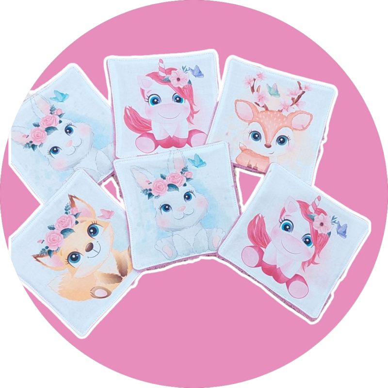 Débarbouillettes / Lingettes lavables bébé premium - lot de 6 - animaux fleurs - Expédition sous 24H