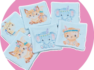 Débarbouillettes / Lingettes lavables bébé premium - lot de 6 - animaux  indiens - Expédition sous 24H