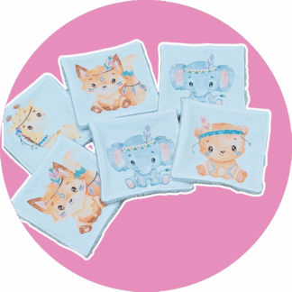 Débarbouillettes / Lingettes lavables bébé premium - lot de 6 - animaux  indiens - Expédition sous 24H