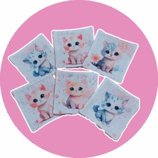 Débarbouillettes / Lingettes lavables bébé premium - lot de 6 - chat / chatons - Expédition sous 24H