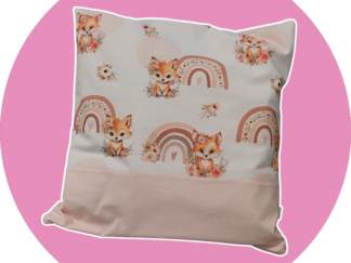 Coussin personnalisé - maternelle - rose blanc motifs renarde - Expédition sous 24H