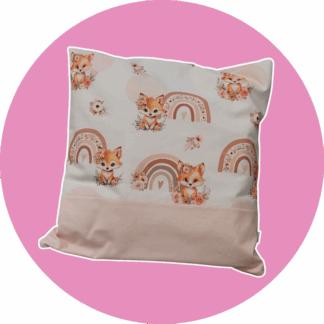 Coussin personnalisé - maternelle - rose blanc motifs renarde - Expédition sous 24H