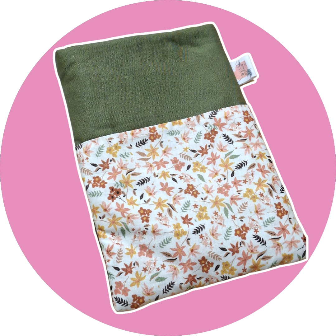 Protège livres de poche et liseuse - kaki et fleuri - personnalisable - expédition sous 24h