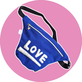 Sac banane LOVE velours côtelé bleu électrique - format XL - expédition sous 24h